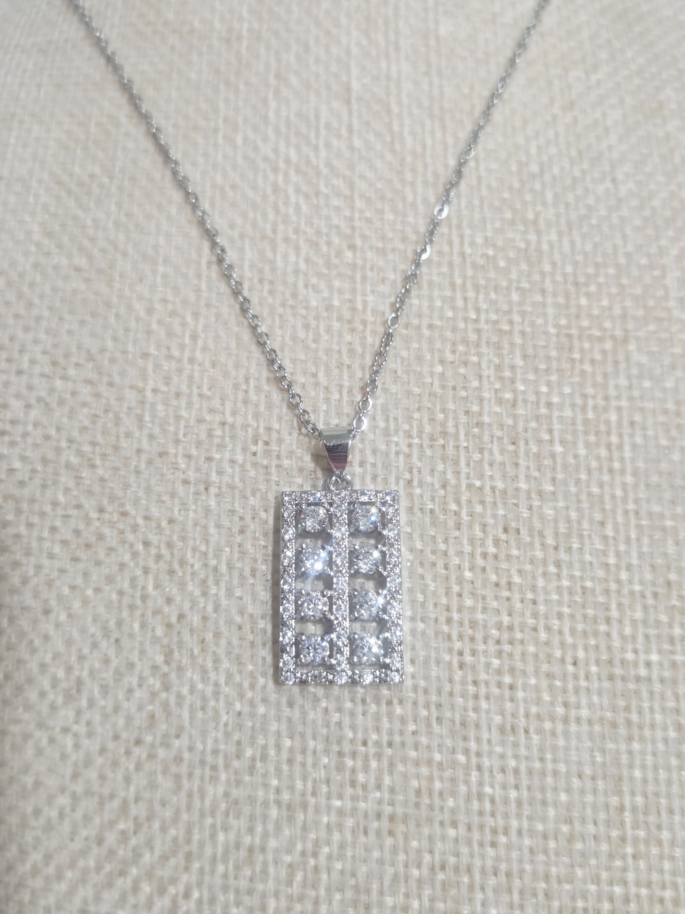 White Gold Moissanite Rectangle Pendant Necklace